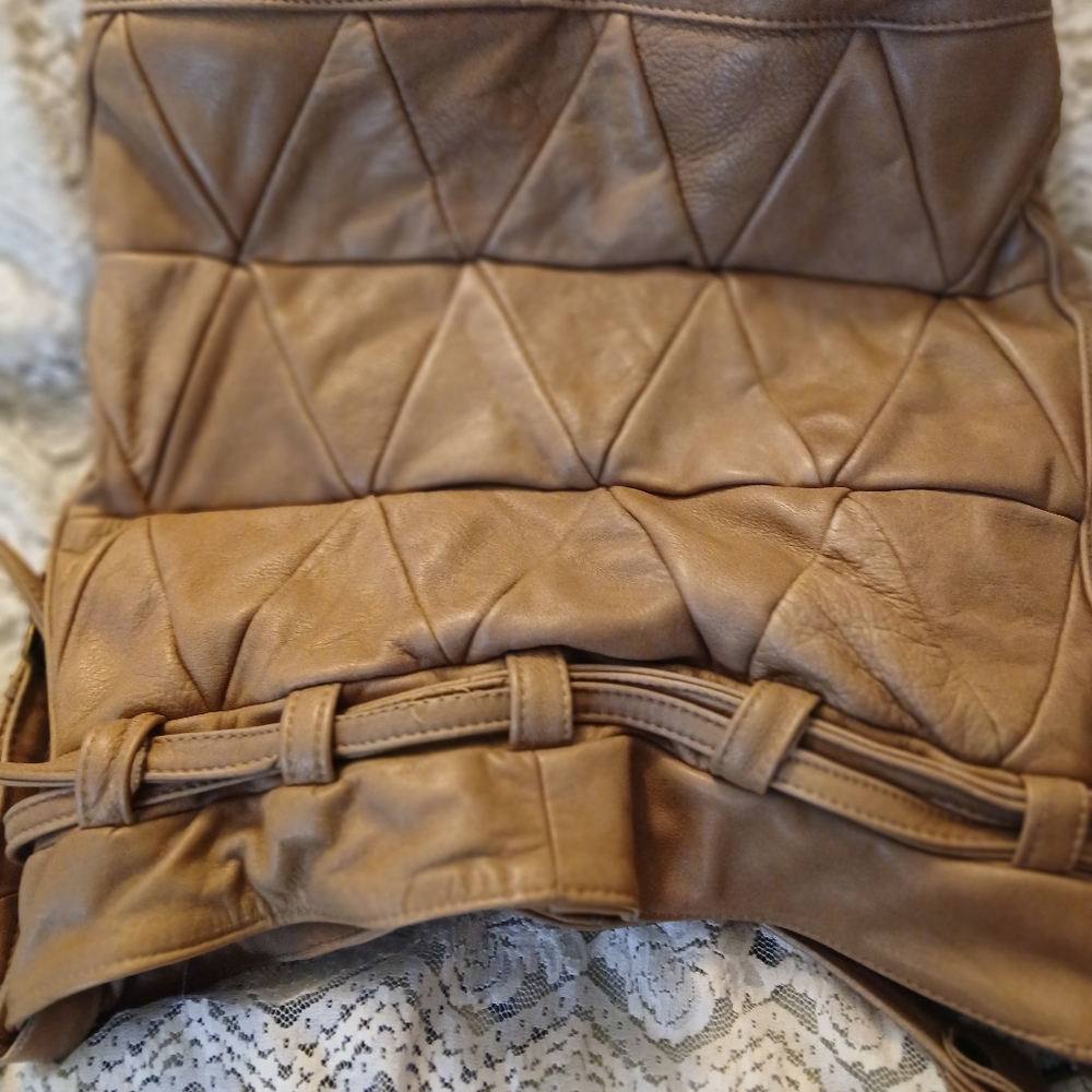 Vintage Patchwork Leather Drawstring Crossbody Sh… - image 9